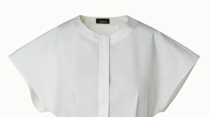 Cotton Silk Poplin Cap Sleeve Blouse Ecru Women Akris Blouses