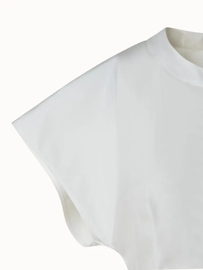 Cotton Silk Poplin Cap Sleeve Blouse Ecru Women Akris Blouses
