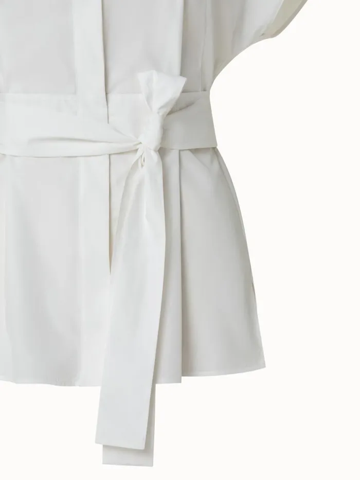 Cotton Silk Poplin Cap Sleeve Blouse Ecru Women Akris Blouses