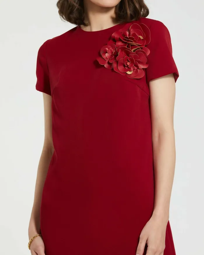 Crepe Cap Sleeve Mini Dress With 3D Flower Details Garnet Every Day Dresses Mac Duggal Women