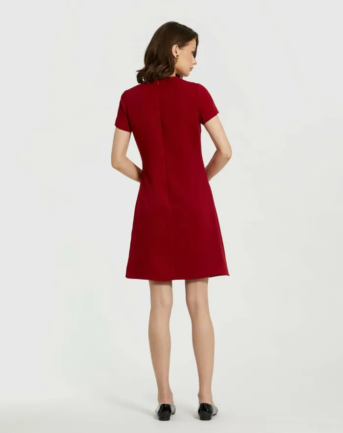 Crepe Cap Sleeve Mini Dress With 3D Flower Details Garnet Every Day Dresses Mac Duggal Women