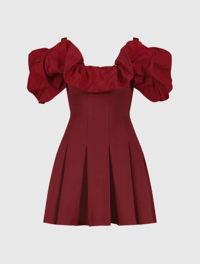 Crepe Godet Hem Mini Dress With Faille Ruffle Oxblood Every Day Dresses Mac Duggal Women