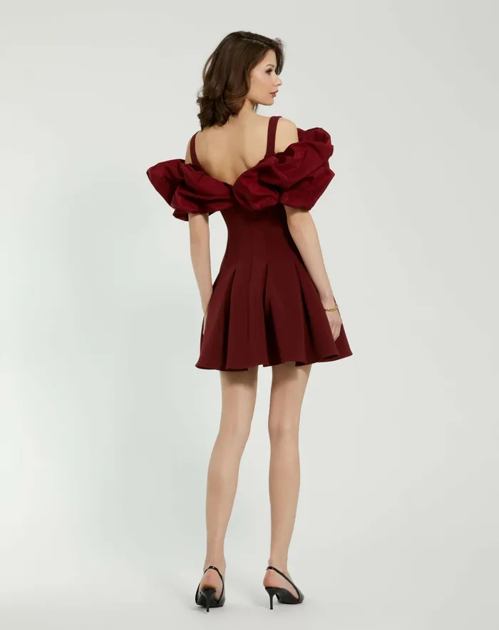 Crepe Godet Hem Mini Dress With Faille Ruffle Oxblood Every Day Dresses Mac Duggal Women