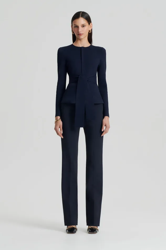 CREPE KNIT CURVED HEM JACKET NAVY Jackets Scanlan Theodore Women