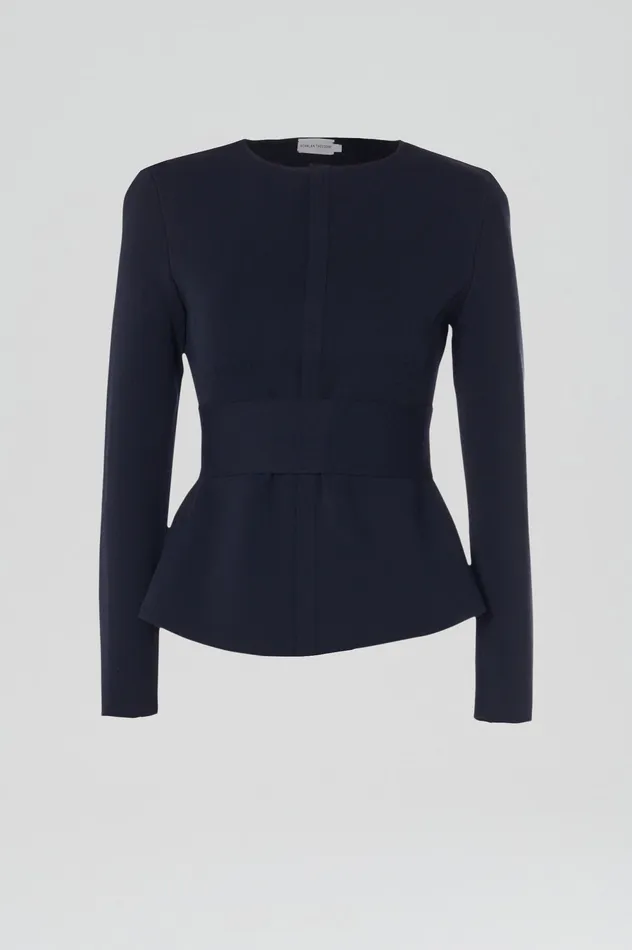 CREPE KNIT CURVED HEM JACKET NAVY Jackets Scanlan Theodore Women CREPE KNIT CURVED HEM JACKET NAVY Jackets Scanlan Theodore Women