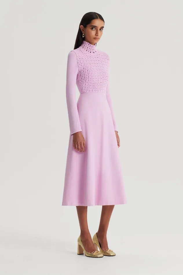 CREPE KNIT DAISY DRESS MAUVE Women Dresses Scanlan Theodore CREPE KNIT DAISY DRESS MAUVE Women Dresses Scanlan Theodore