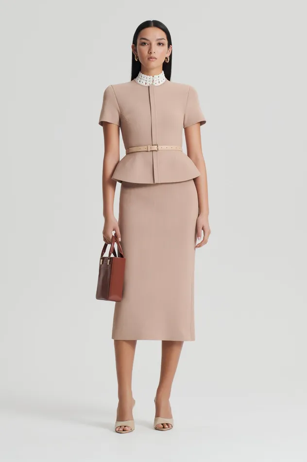 CREPE KNIT PENCIL SKIRT MIDI OAT Women Skirts Scanlan Theodore