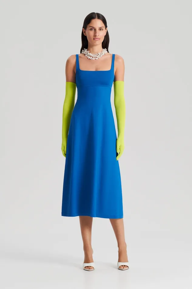 CREPE KNIT SQUARE NECK DRESS PRUSSIANBLUE Dresses Scanlan Theodore Women
