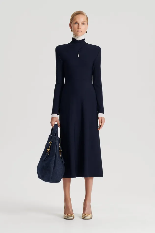 CREPE KNIT TURBAN TWIST DRESS NAVY Women Dresses Scanlan Theodore