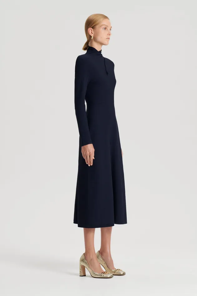 CREPE KNIT TURBAN TWIST DRESS NAVY Women Dresses Scanlan Theodore