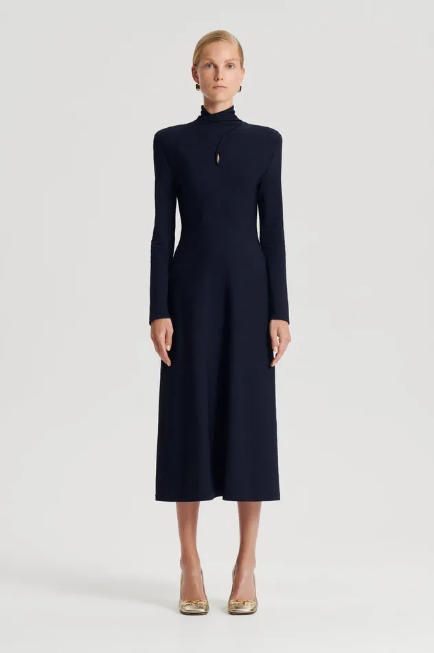CREPE KNIT TURBAN TWIST DRESS NAVY Women Dresses Scanlan Theodore