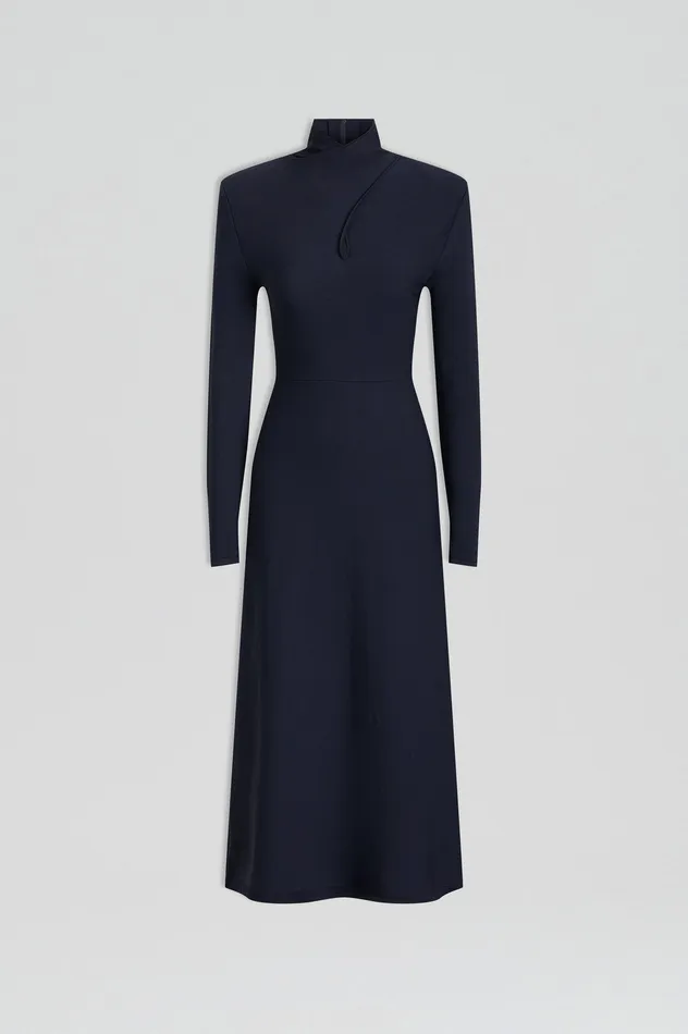 CREPE KNIT TURBAN TWIST DRESS NAVY Women Dresses Scanlan Theodore