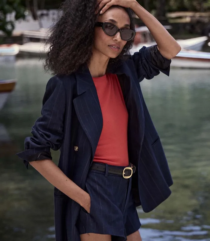 DEN Danton Blazer Navy Pinstripe Women Coats and Jackets