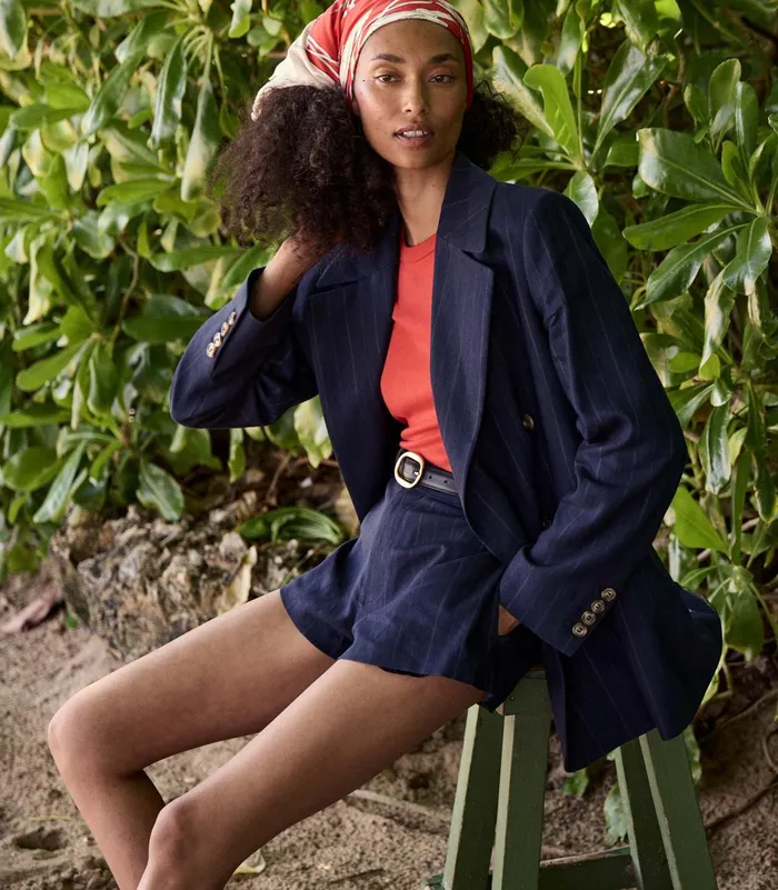 DEN Danton Blazer Navy Pinstripe Women Coats and Jackets