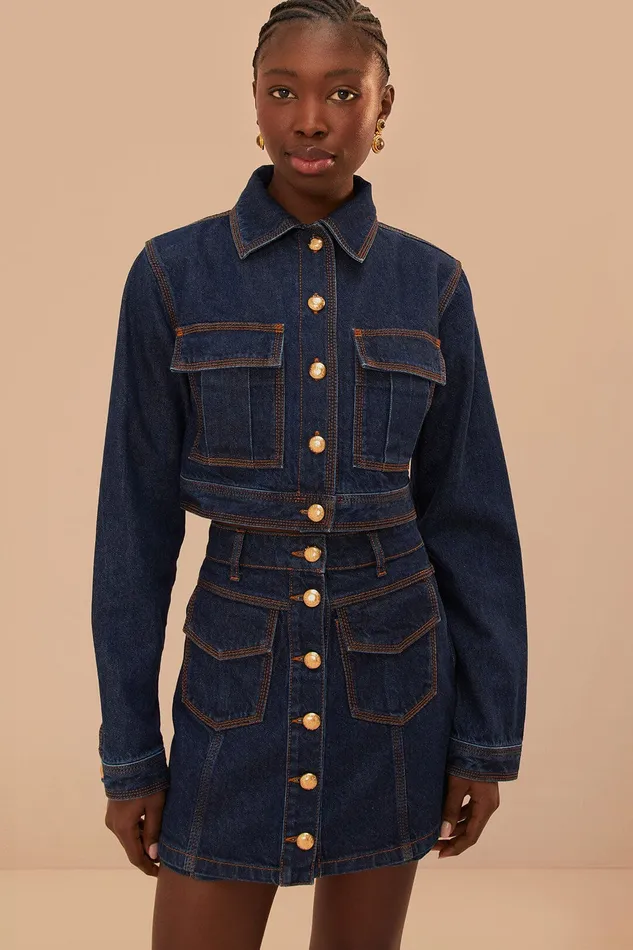 Dark Denim High Waist Skirt Women Farm Rio Skirts