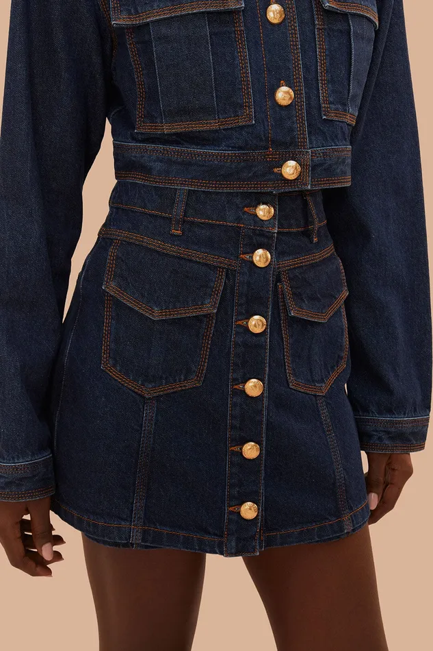 Dark Denim High Waist Skirt Women Farm Rio Skirts