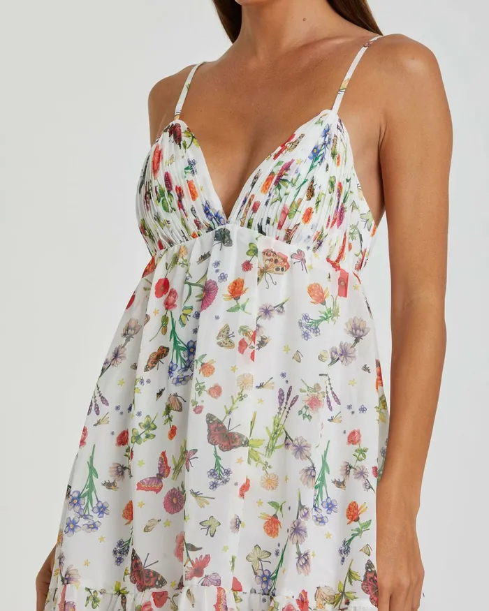 Daytime Dresses Mac Duggal Women Butterfly Print Ruffle Hem Mini Dress White Multi