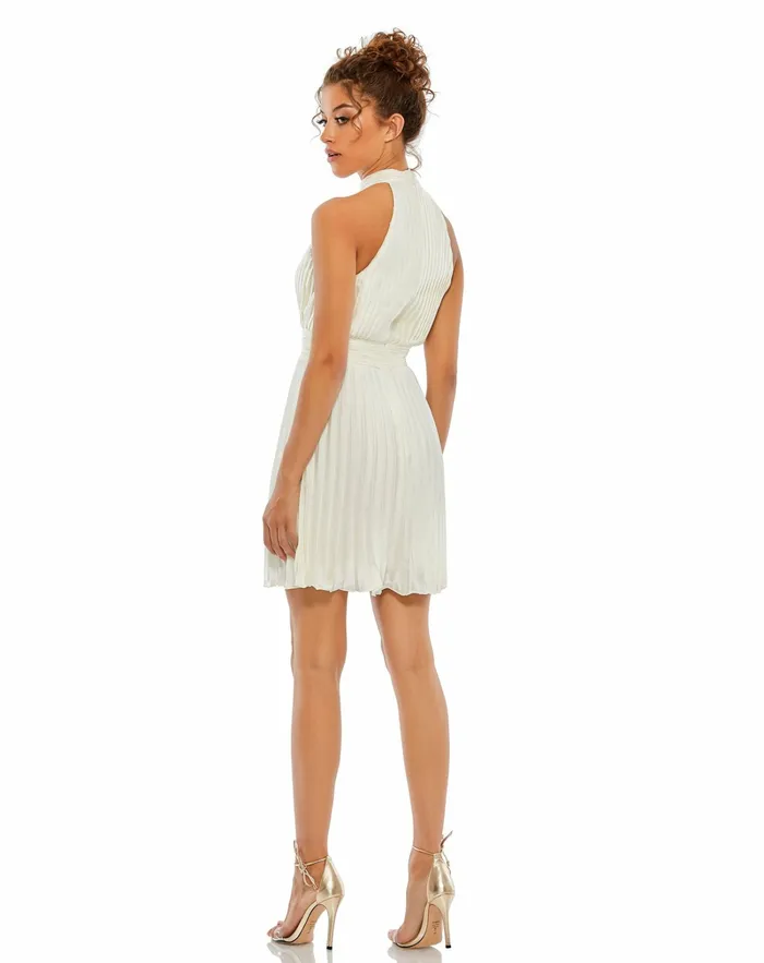 Daytime Dresses Pleated Halter Neck Mini Dress White 8211 Mac Duggal Women