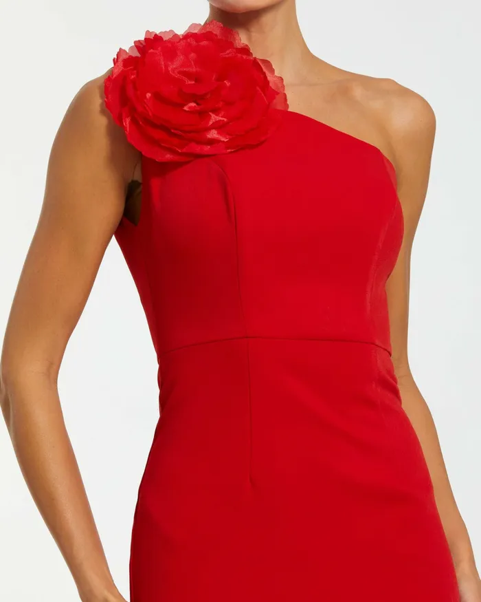 Daytime Dresses Women Crepe One Shoulder Midi Dress With Flower Cherry Mac Duggal
