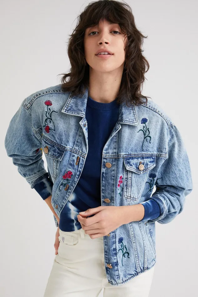 Desigual Floral Denim Overshirt Women Jackets
