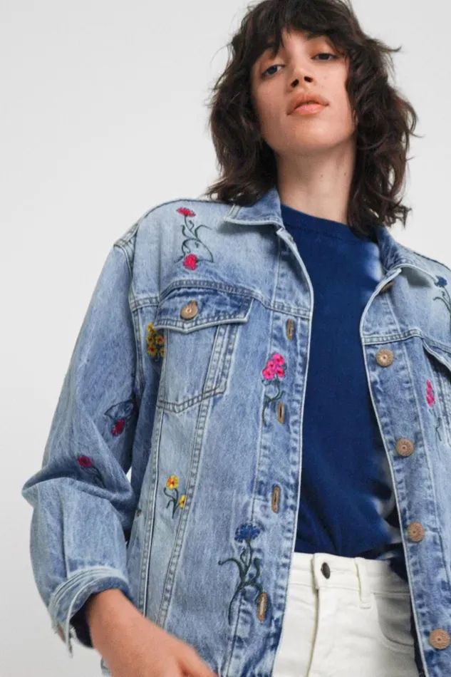 Desigual Floral Denim Overshirt Women Jackets