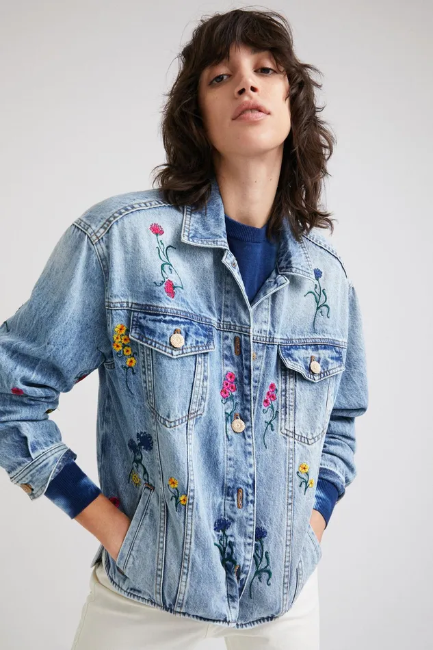Desigual Floral Denim Overshirt Women Jackets