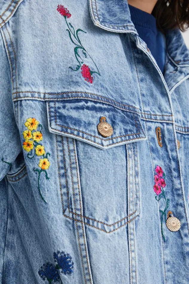 Desigual Floral Denim Overshirt Women Jackets