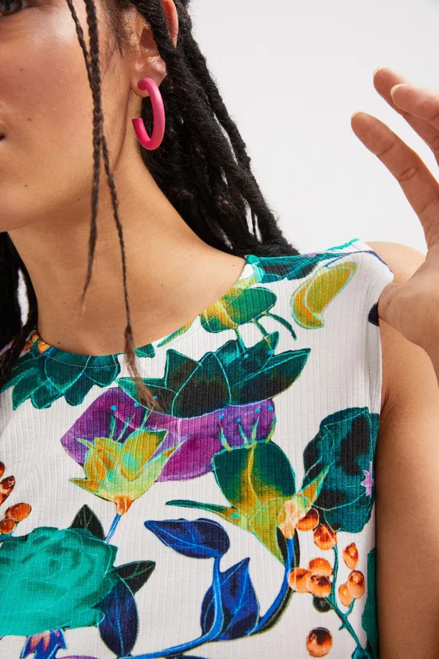 Desigual Floral Ribbed Dress Women Dresses