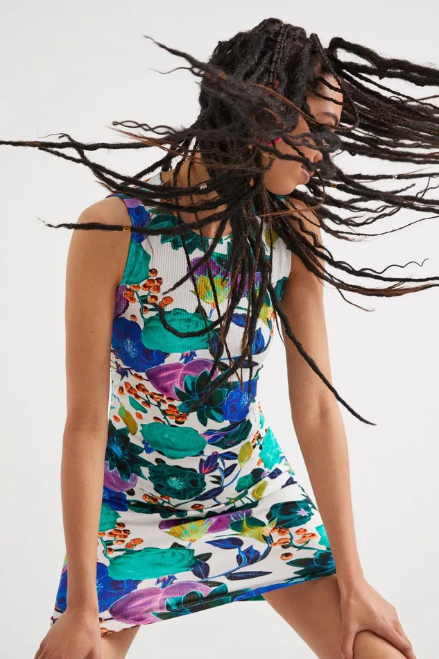 Desigual Floral Ribbed Dress Women Dresses