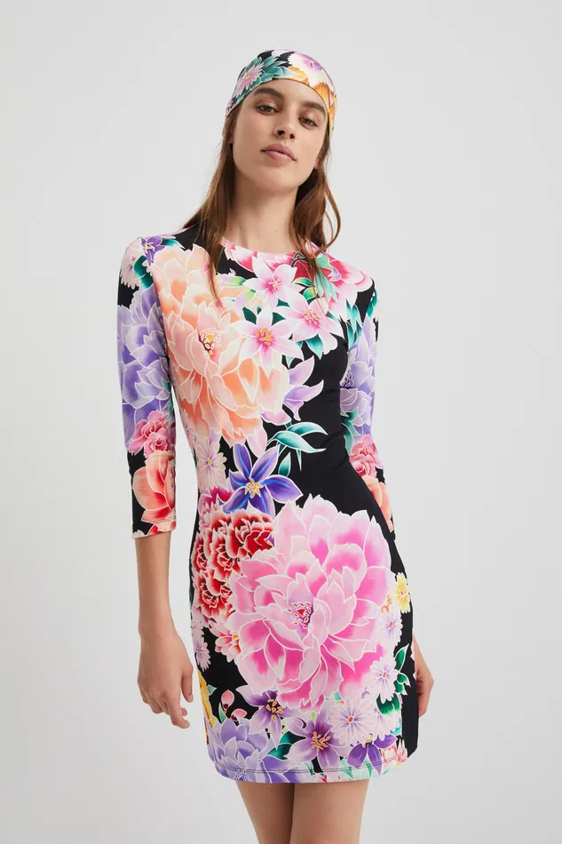Desigual Floral Slim Short Dress Women Dresses