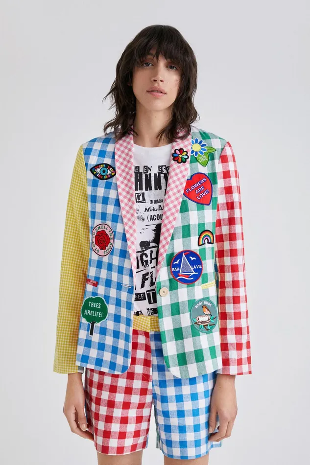 Desigual Johnson Hartig Check Patchwork Blazer Women Jackets