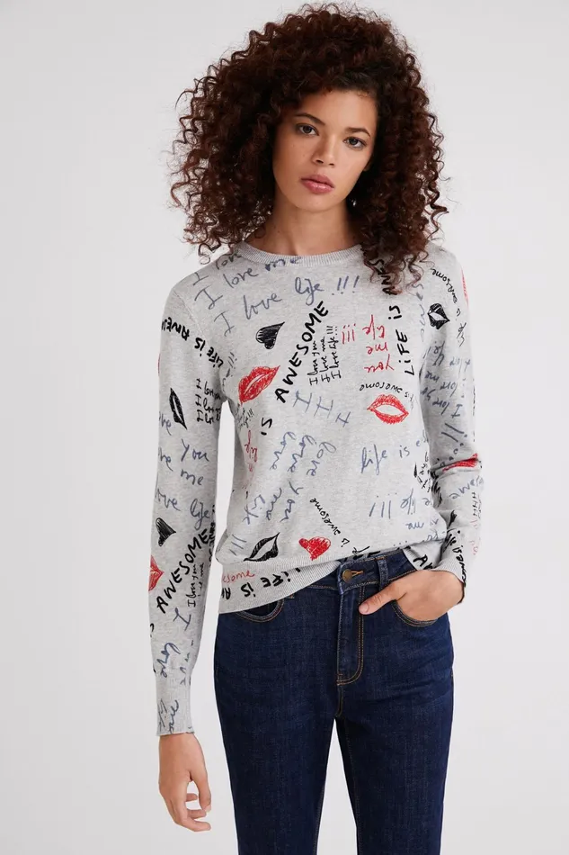 Desigual Life Is Awesome Knit Jumper Women Sweaters
