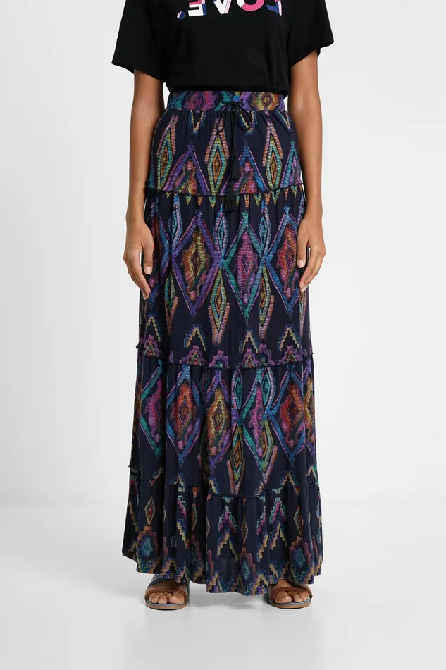 Desigual Long Eco Skirt With Geometric Print Women Skirts and Shorts