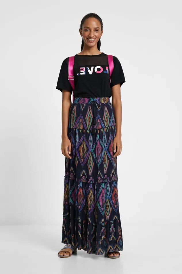 Desigual Long Eco Skirt With Geometric Print Women Skirts and Shorts