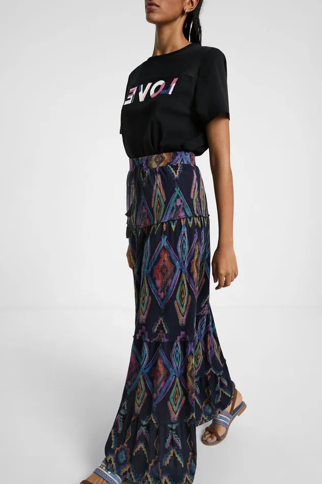 Desigual Long Eco Skirt With Geometric Print Women Skirts and Shorts