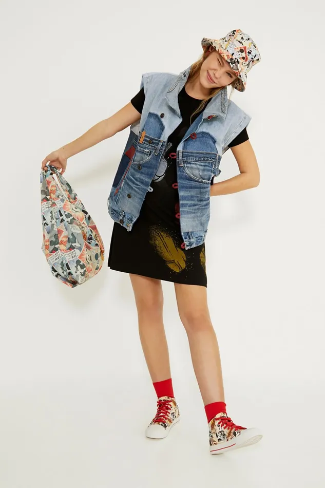 Desigual Mickey Mouse Icon Denim Vest 8211 Red Women Jackets
