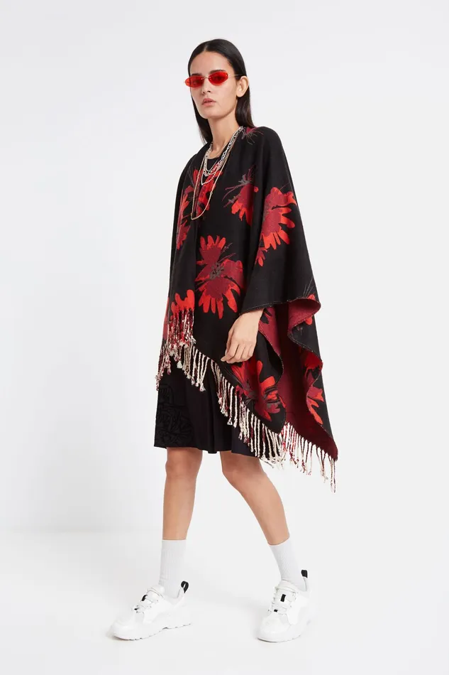 Desigual Reversible Floral Poncho Women Scarves