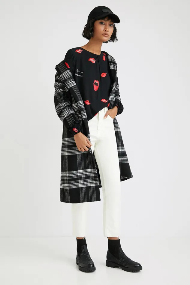 Desigual Sheer Blouse With Mouths Women Tops and Shirts