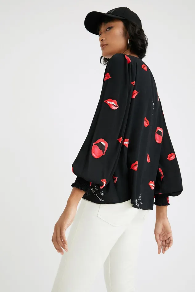 Desigual Sheer Blouse With Mouths Women Tops and Shirts
