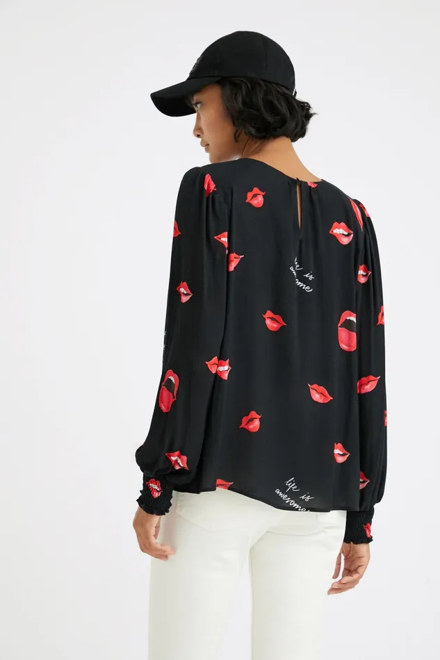 Desigual Sheer Blouse With Mouths Women Tops and Shirts