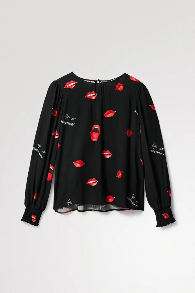 Desigual Sheer Blouse With Mouths Women Tops and Shirts