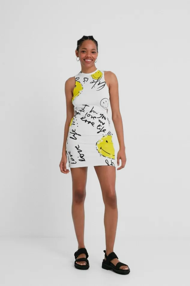 Desigual Slim Smiley Short Dress Women Dresses