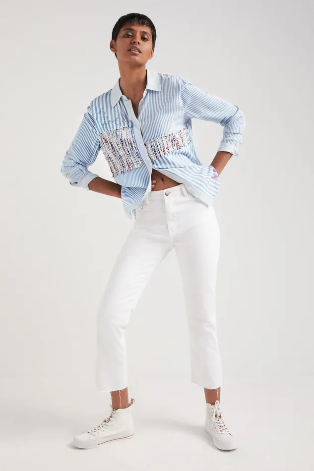 Desigual Stripe And Patchwork Shirt Women Tops and Shirts