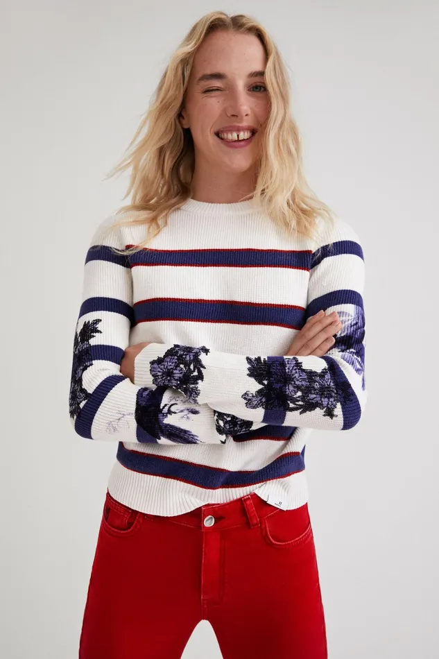Desigual Striped Floral Jumper Women Sweaters
