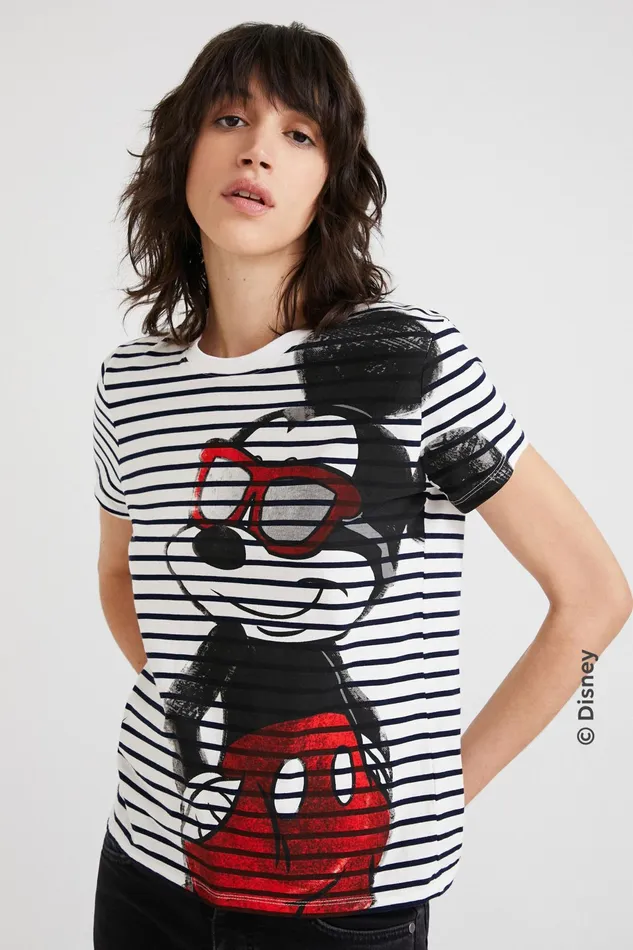 Desigual Striped Mickey Mouse Tshirt Women Tshirts