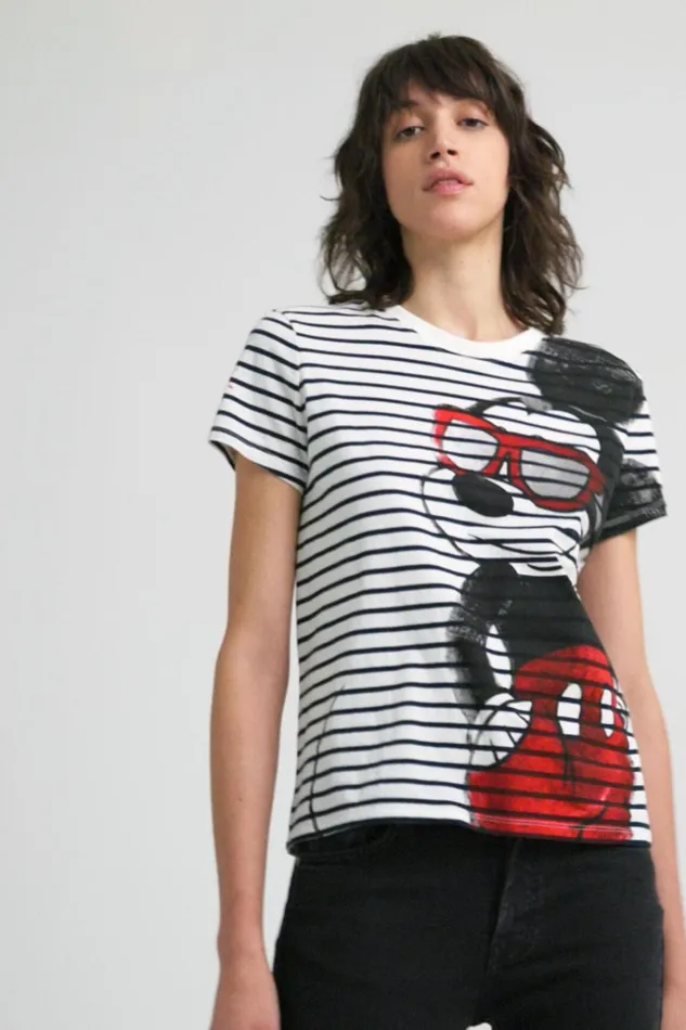 Desigual Striped Mickey Mouse Tshirt Women Tshirts