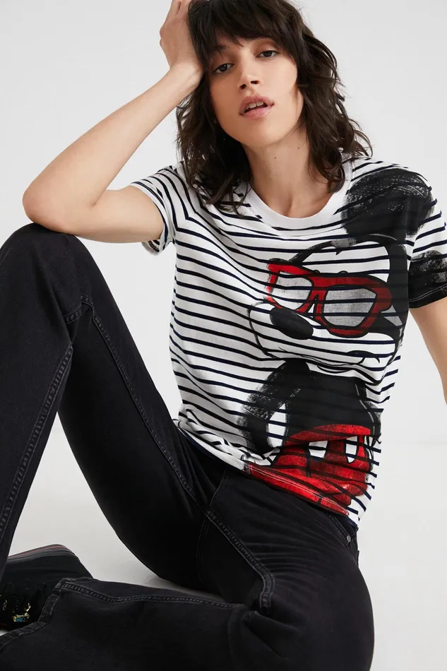 Desigual Striped Mickey Mouse Tshirt Women Tshirts