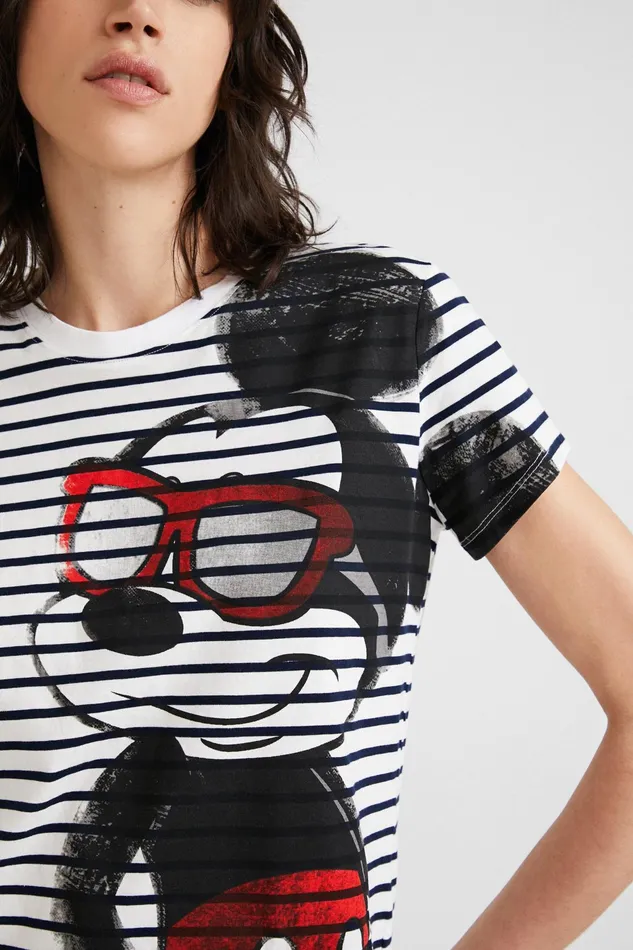 Desigual Striped Mickey Mouse Tshirt Women Tshirts