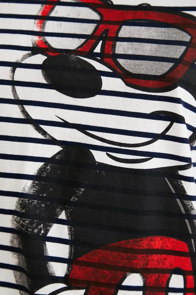 Desigual Striped Mickey Mouse Tshirt Women Tshirts