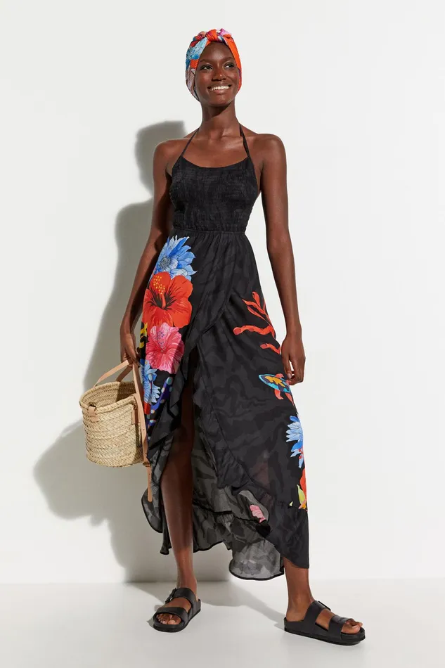 Desigual Sustainable Lowcut Maxi Dress Women Swimwear